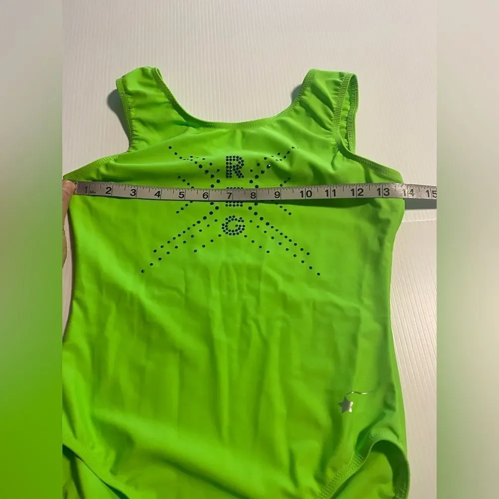 Destira gymnastic tank neon green practice leotard Rigert Elite XSA adult